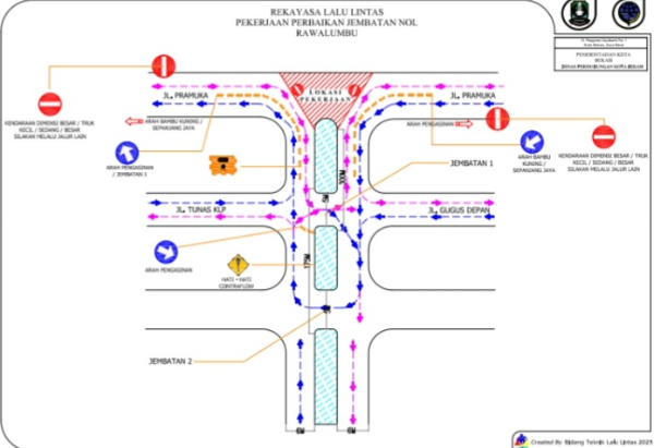 Rekayasa lalulintas di Jembatan Nol Rawalumbu karena sedang mengalami perbaikan.