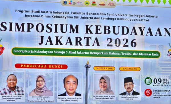Simposium Kebudayaan Jakarta 2026 mengenai pentingnya pembentukan Kantor Bahasa Provinsi DKI Jakarta sebagai upaya memperkuat pelestarian Bahasa Betawi dan identitas budaya ibu kota.